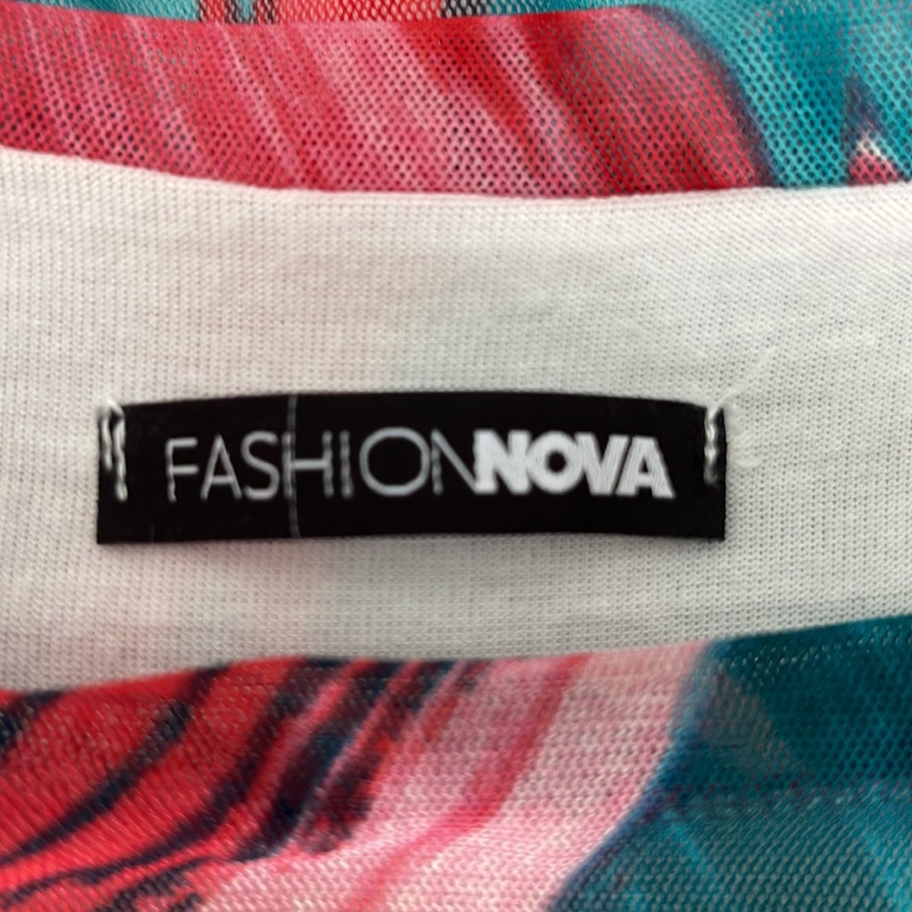 FashionNova fully lined sheer mesh teal red pink dress size S - Picture 6 of 8